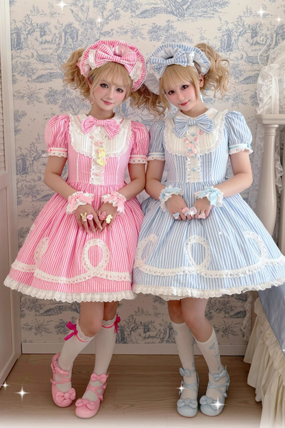 [Vorbestellung] Retro-Puppenartiges Lolita-Kleid + Haarband + Clip + Haube + Hut
