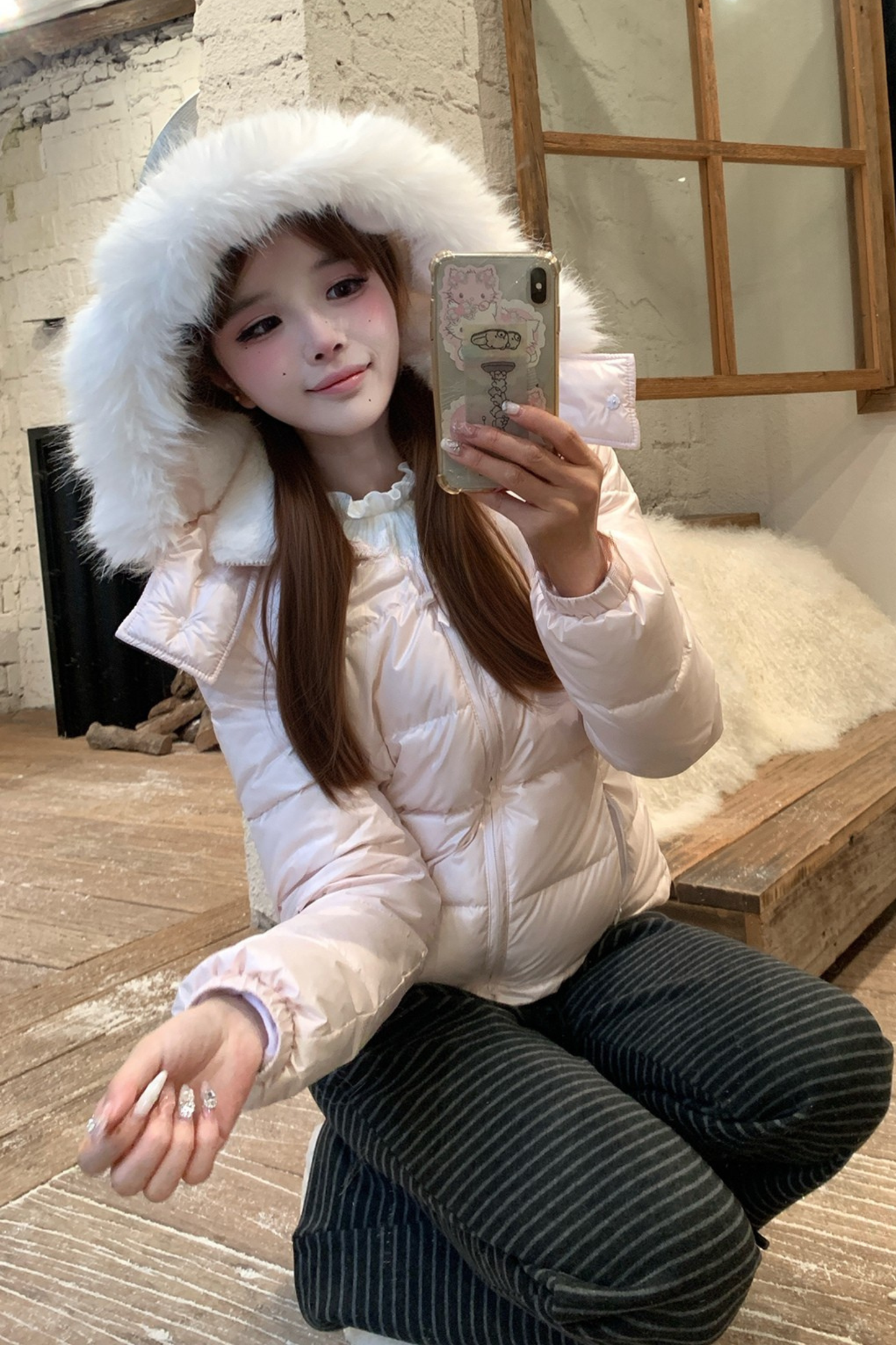 ファーフードダウンジャケット