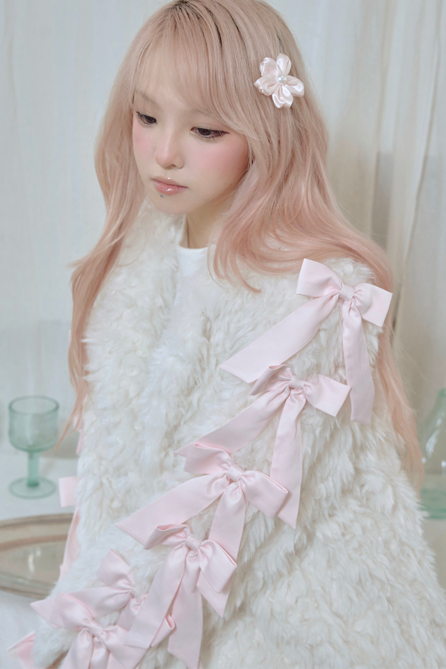 Satin ribbon fur coat