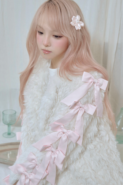 Satin ribbon fur coat