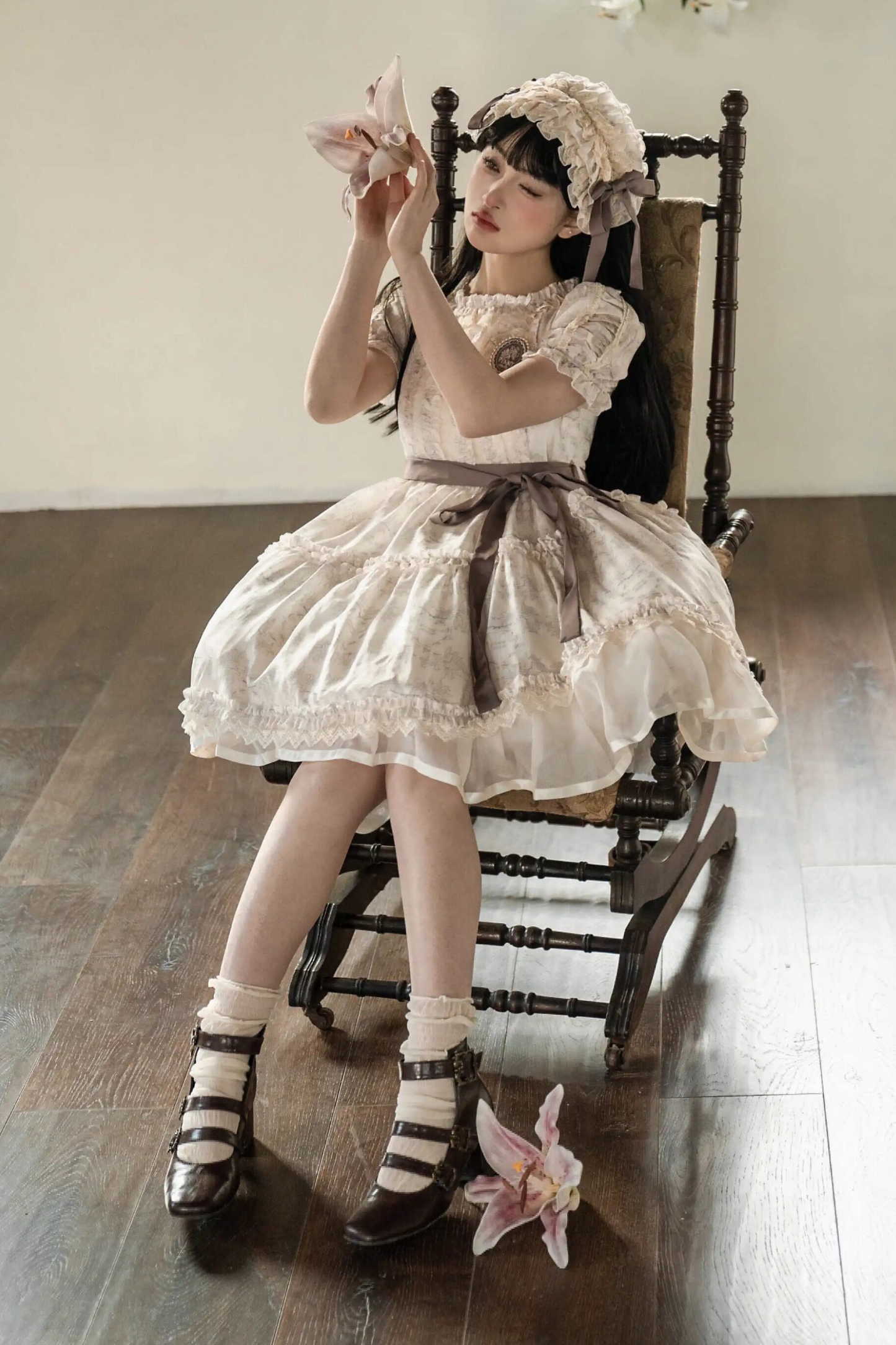 French Elegance Floral Lolita Dress + Badge + Headband + Headband