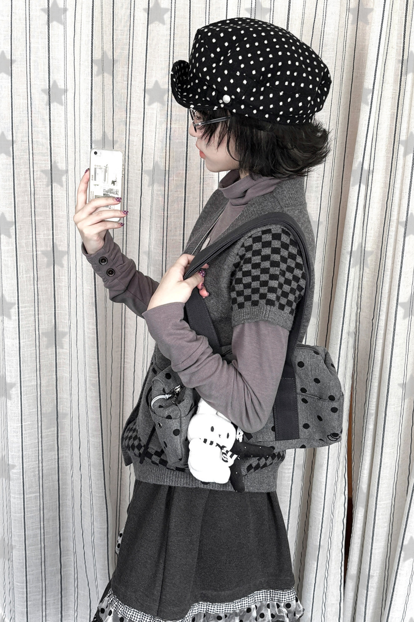 Dot Sleeve Y2K Top + Flare Skirt