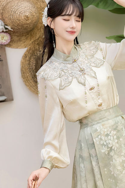 Jasmine Rain Long Sleeve Shirt + Elegant Skirt