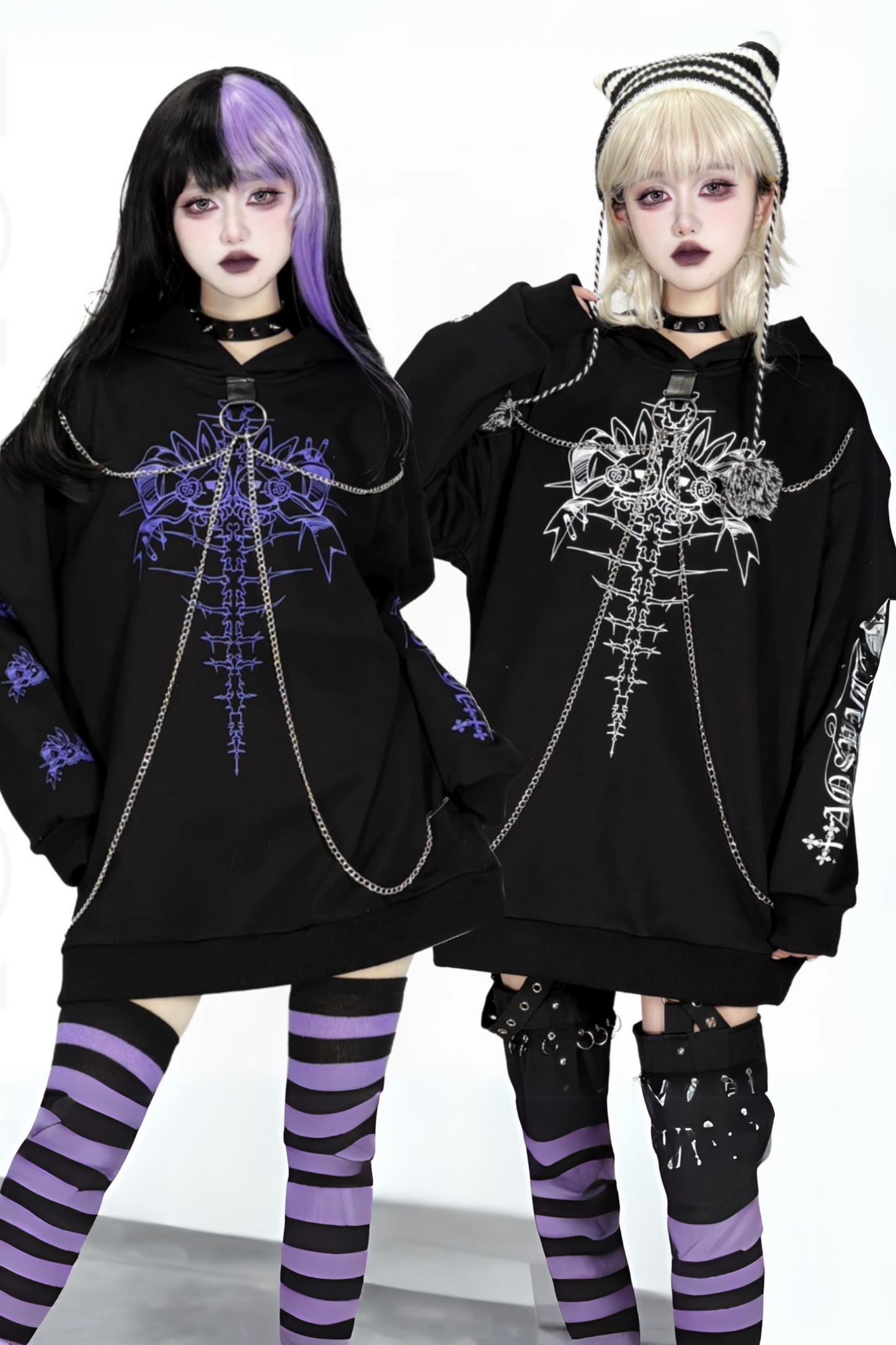 Dark Subculture Chain Print Hooded Hoodie