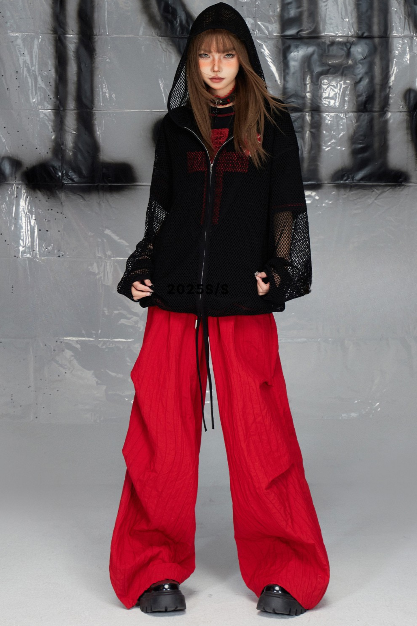 Red loose casual pants