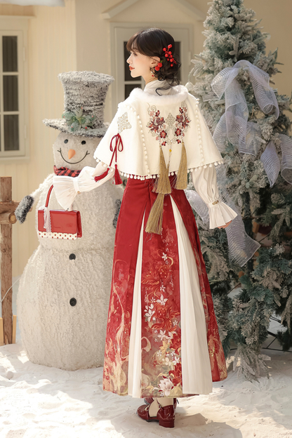 Retro china shawl + top + skirt