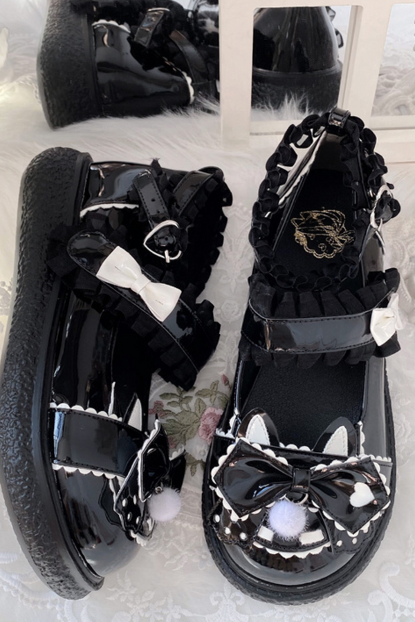 Cookie Lolita Ruffle Ribbon Shoes