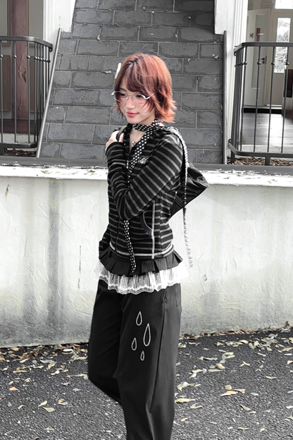 Rhinestone Striped Hoodie + Wide Pants