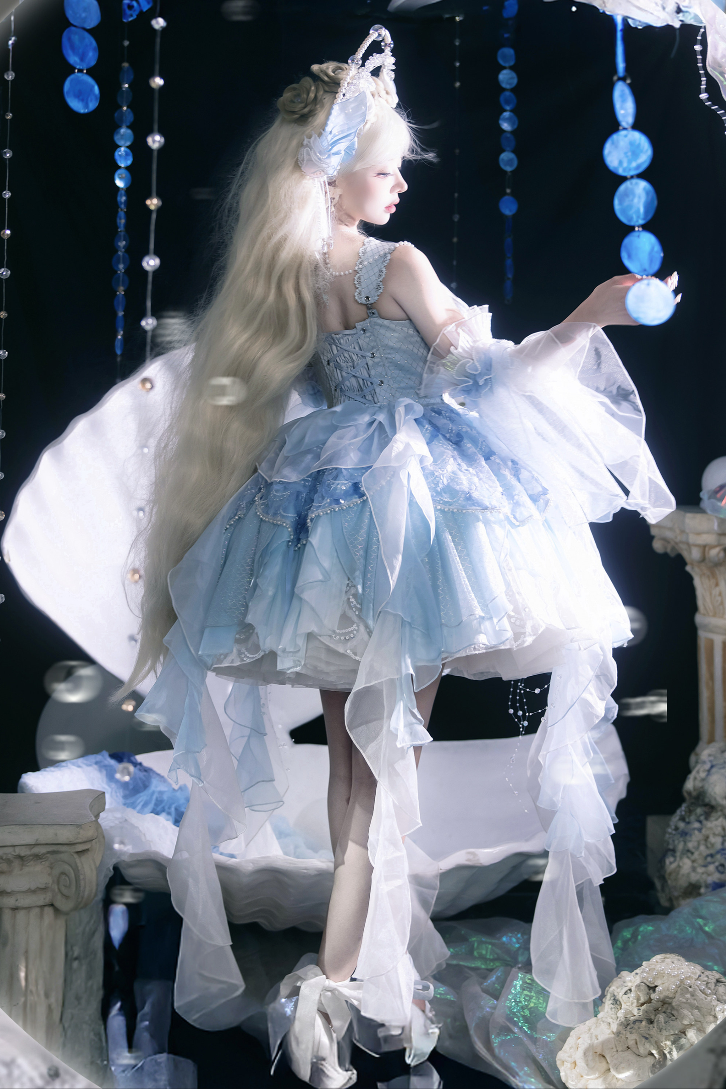 Mermaid Chiffon Lolita Dress + Crown + Headband + Sleeves