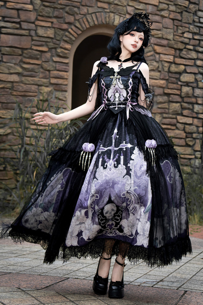 Gothic style dark camisole top + dark chic skull skirt