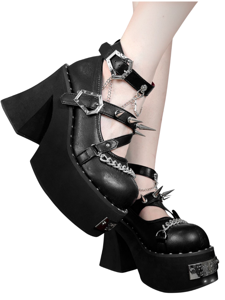Dark Rose Witch Punk Rivet Round Toe Platform Shoes