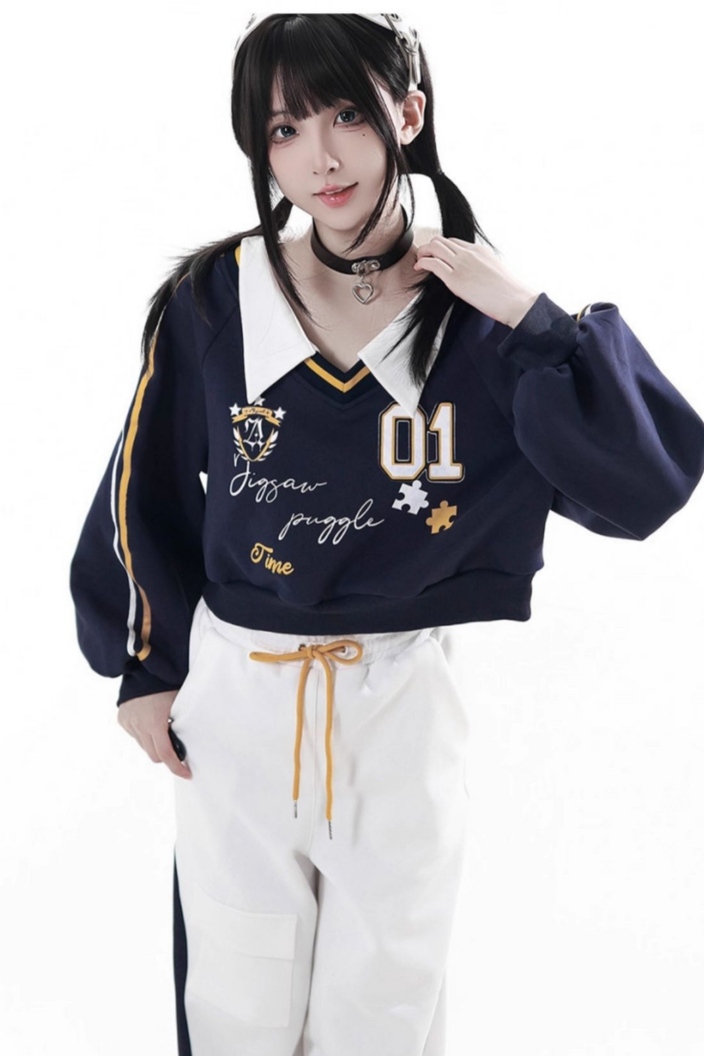 カレッジブルージャケット+フーディードレス+パンツ+スウェット