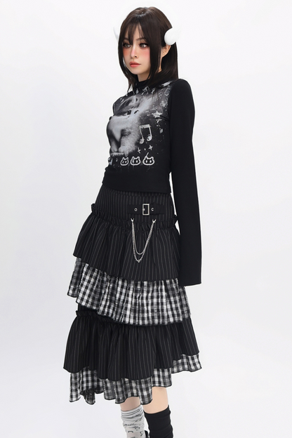 Y2Kタートルネックキャットトップス