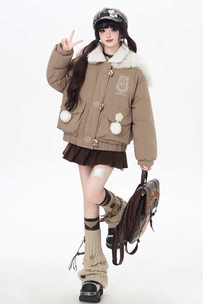 Bear Sailor Fur Collar Duffle Jacket
