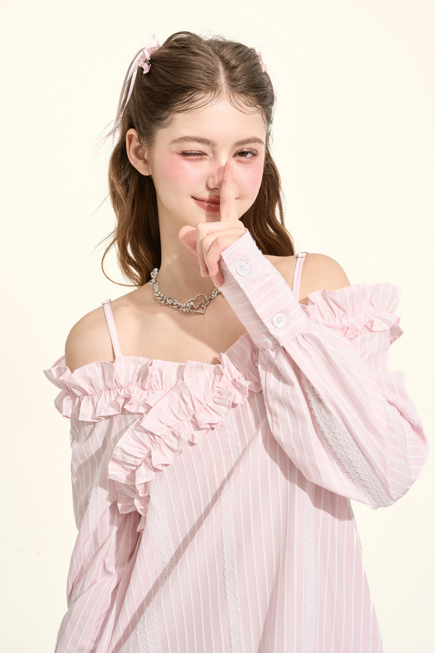 Pre-Fall Lace Striped Off-Shoulder Bubble Gown