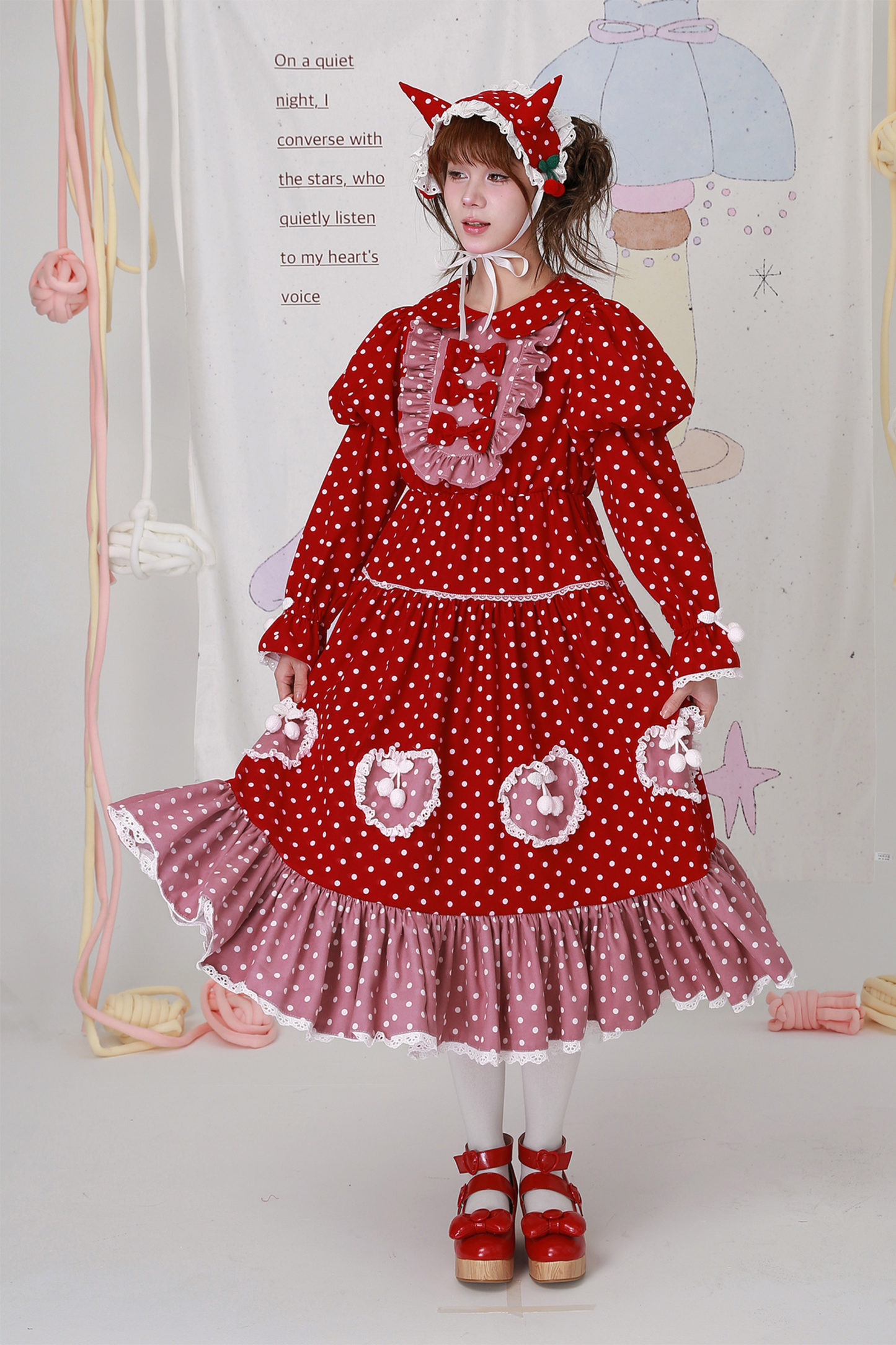 レトロガーリードットリボンドレス