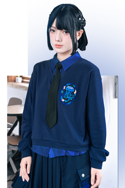 Faux Two-piece College Tops