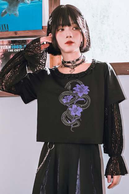 Lace Stitch Black Sweet Cool Top