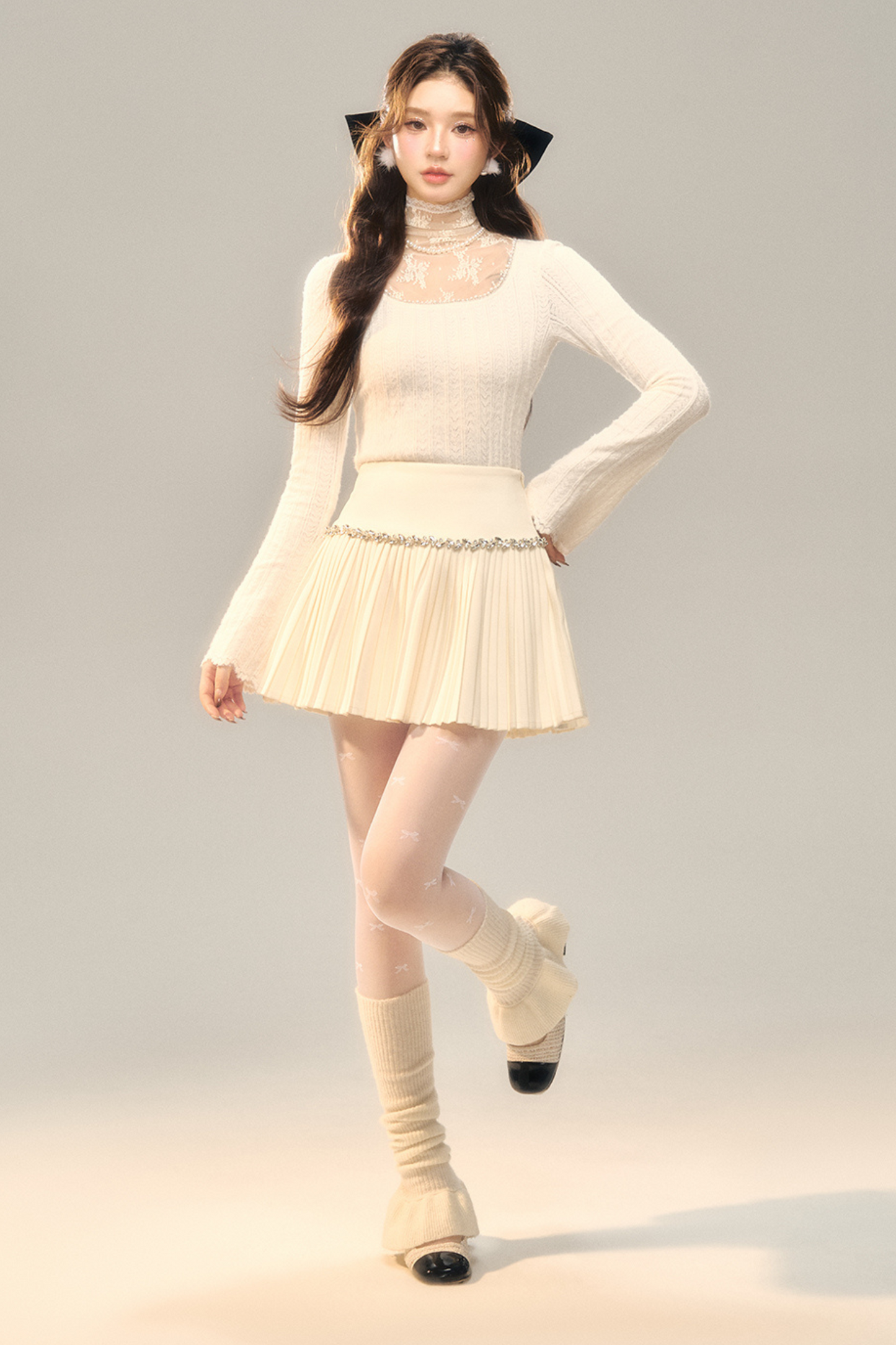 Diamond Wool Pleated Short Skirt