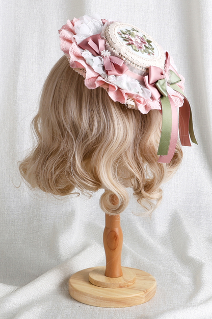 カントリーブーケロリータボンネット+フラットハット+クリップハット+ヘアバンド