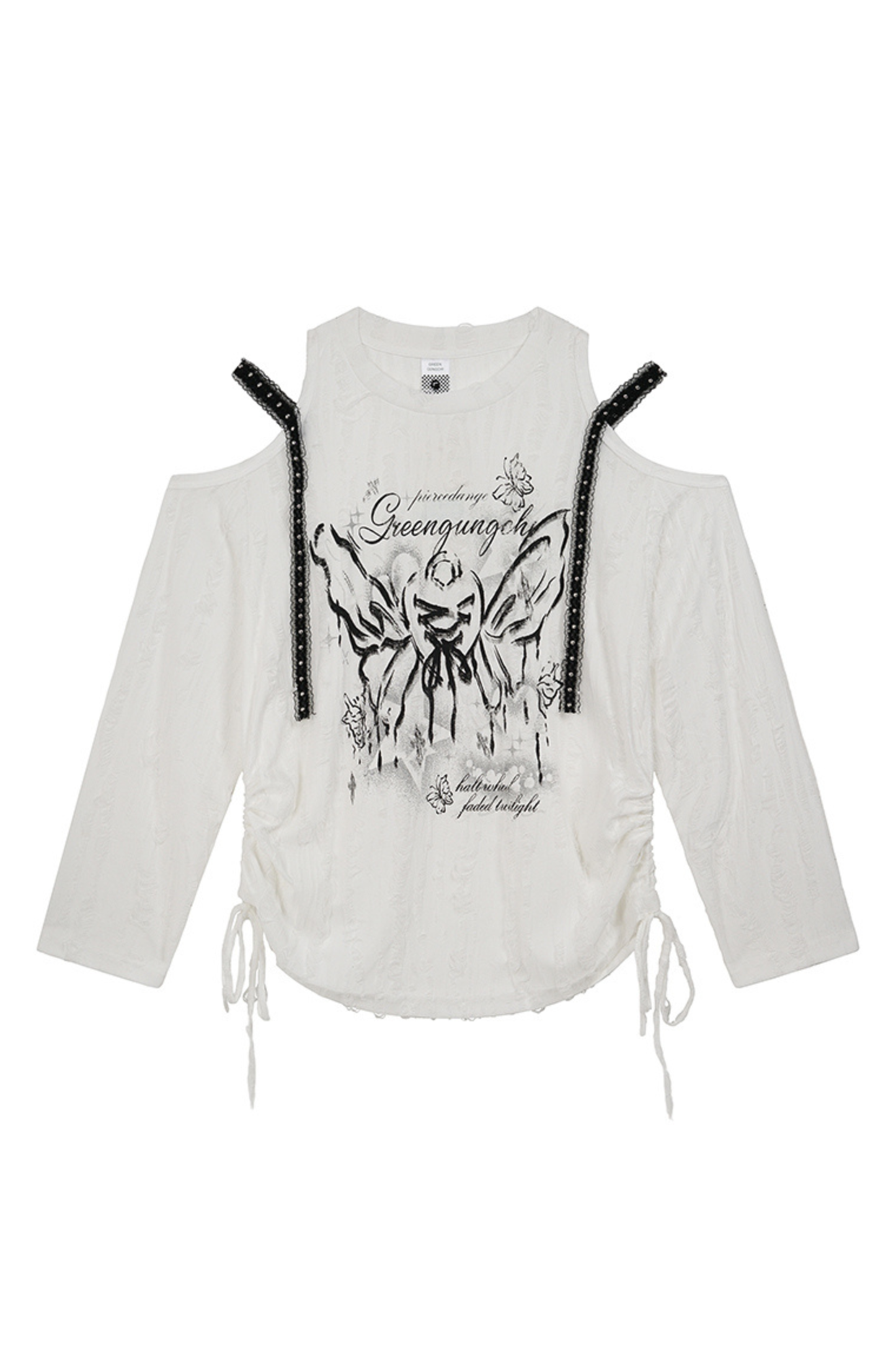 Butterfly Print Strap Off-the-shoulder Top