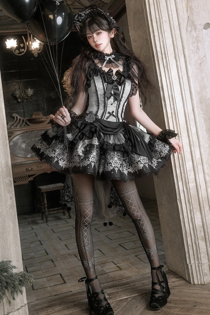 【2月28日予約締切】ダークシルバーレースロリータドレス+BNT+ネックアクセサリー