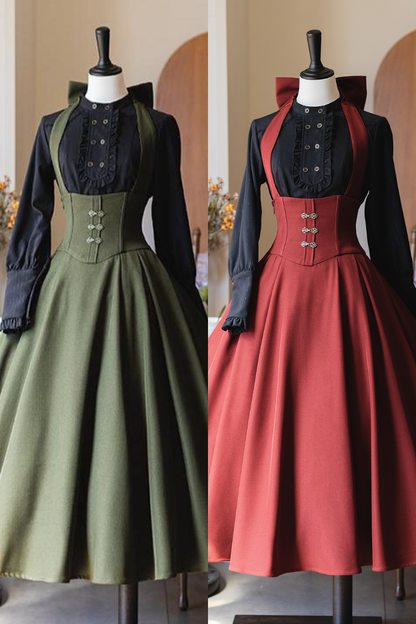 【予約商品】レトロエレガントクラシックホルターリボンスカート＋フリルシャツ＋ショートジャケット