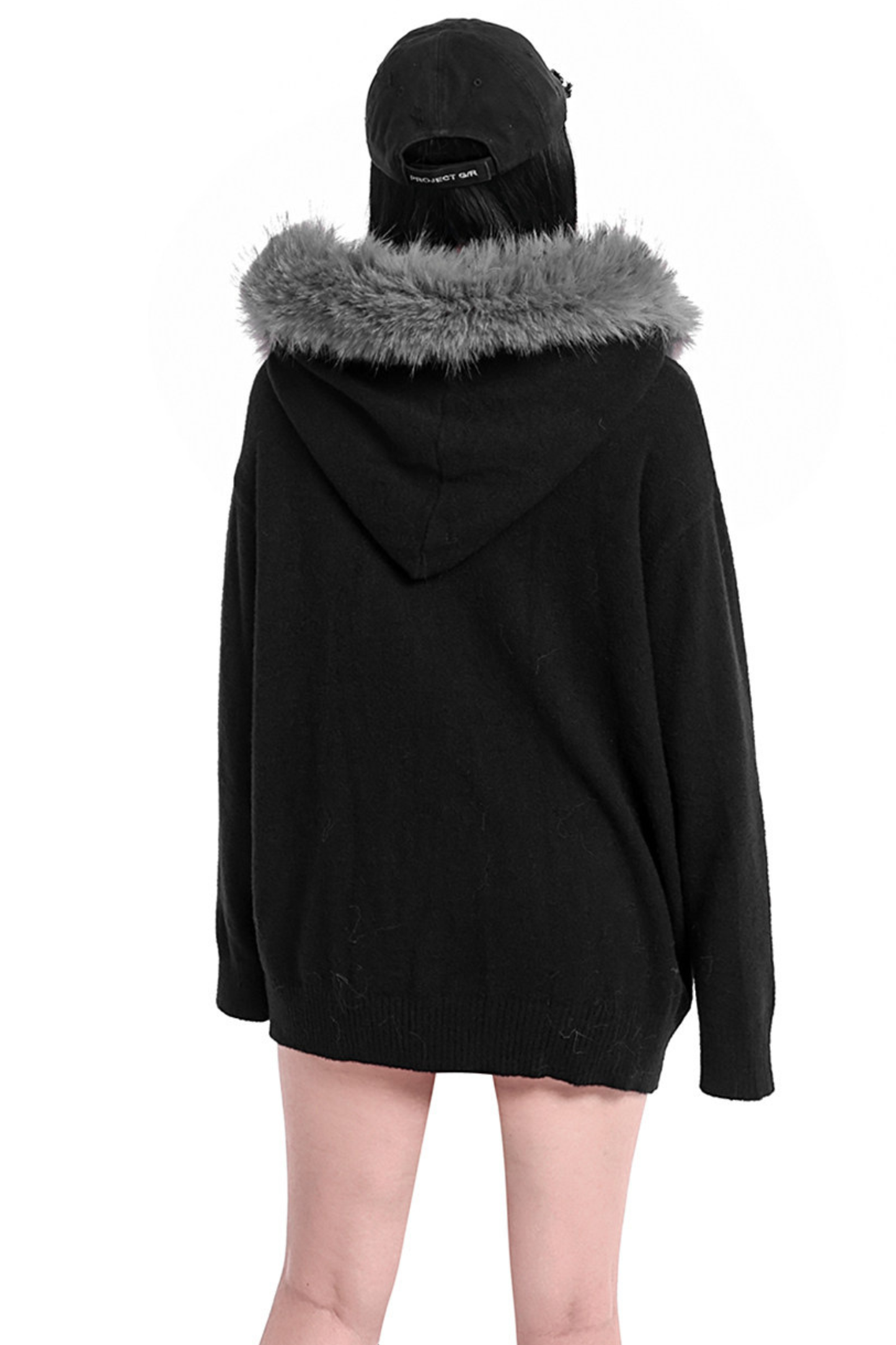 ファーフードルーズポイントクロスジップパーカー