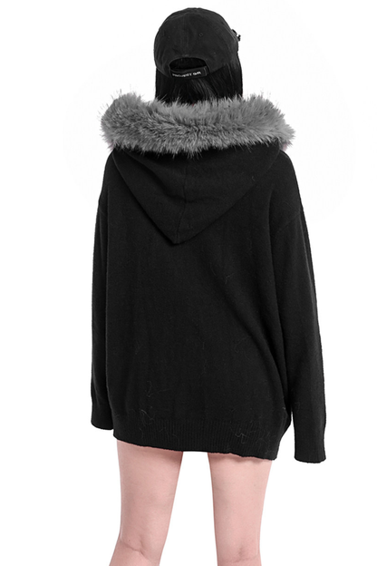 ファーフードルーズポイントクロスジップパーカー