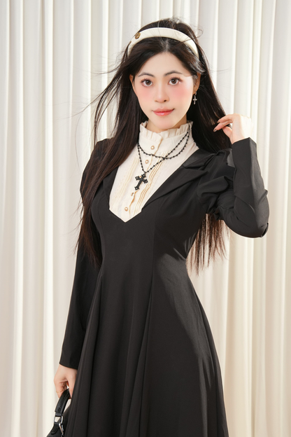 ダークメイドパフスリーブロングドレス