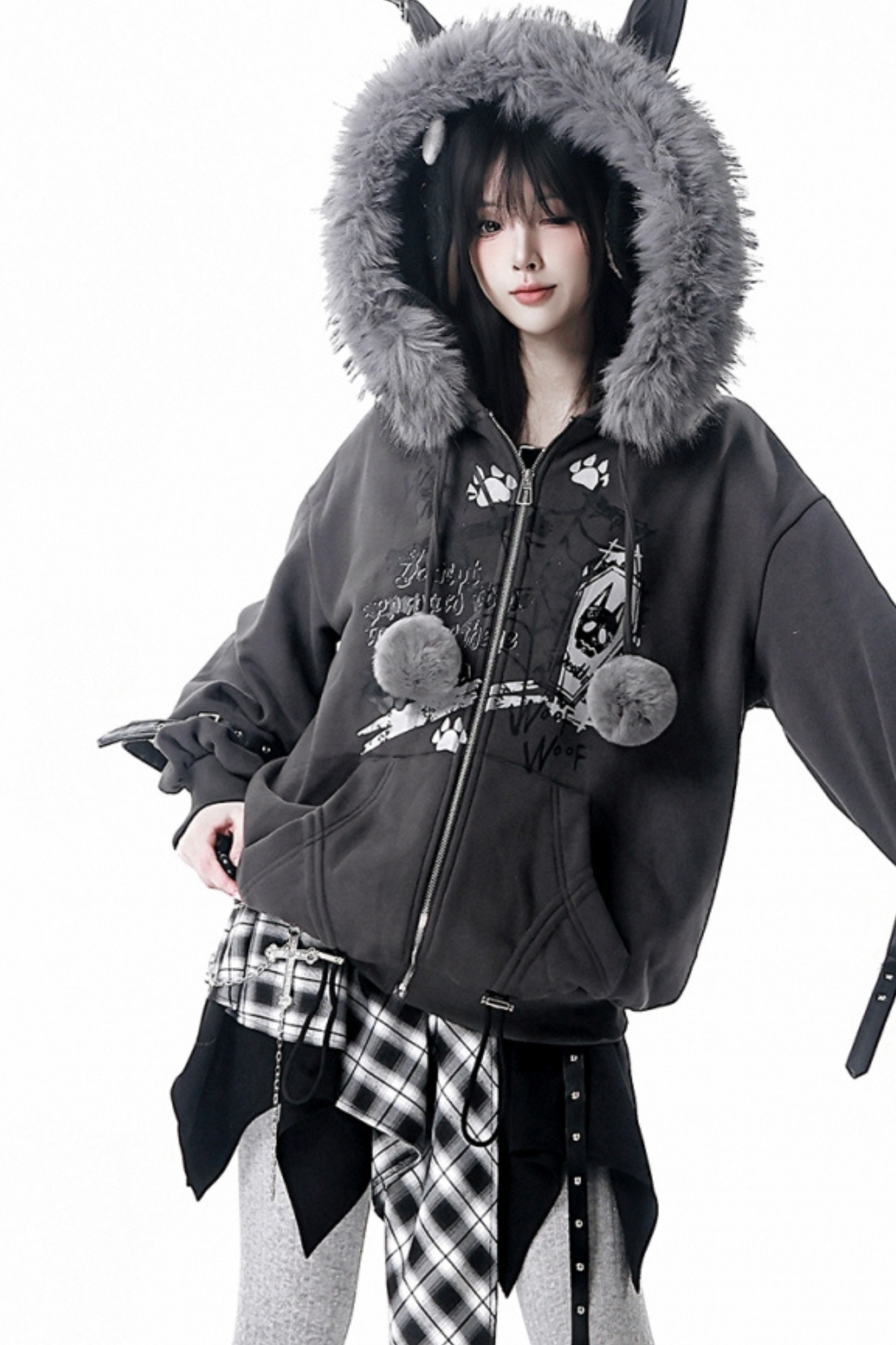 ファーボールファーフードジャケット+トップス+スカート