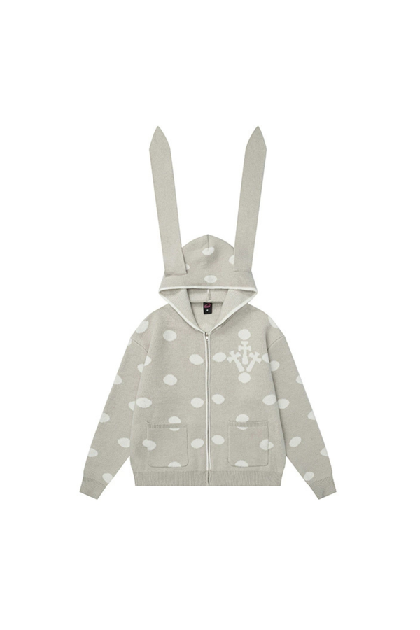 ポルカドットバニーイヤーフードパーカー