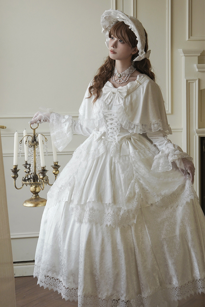 [Reserved Item] Pure White Multi-Wear Lolita Dress + Petticoat + Tail + Bonnet + Necklace + Ribbon