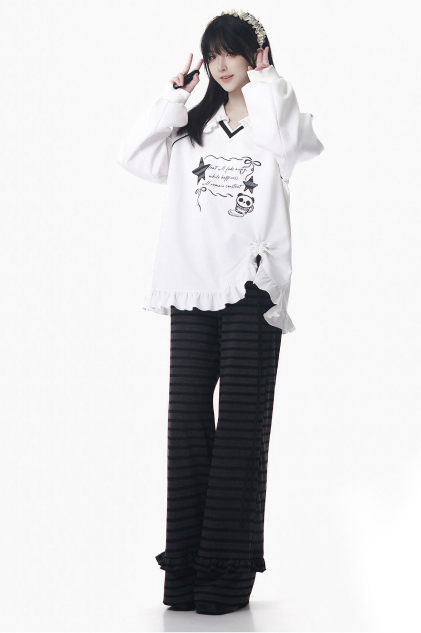 ラペルレーススタートップス+フリルパンツ