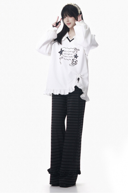 ラペルレーススタートップス+フリルパンツ