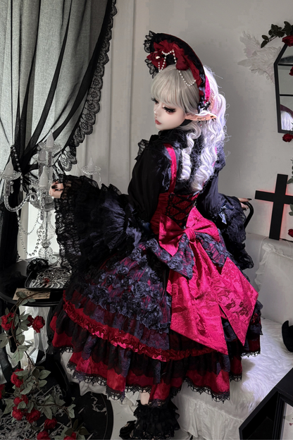 ローズフリルプリンセスジャンパースカート+バッグリボン+ボンネット