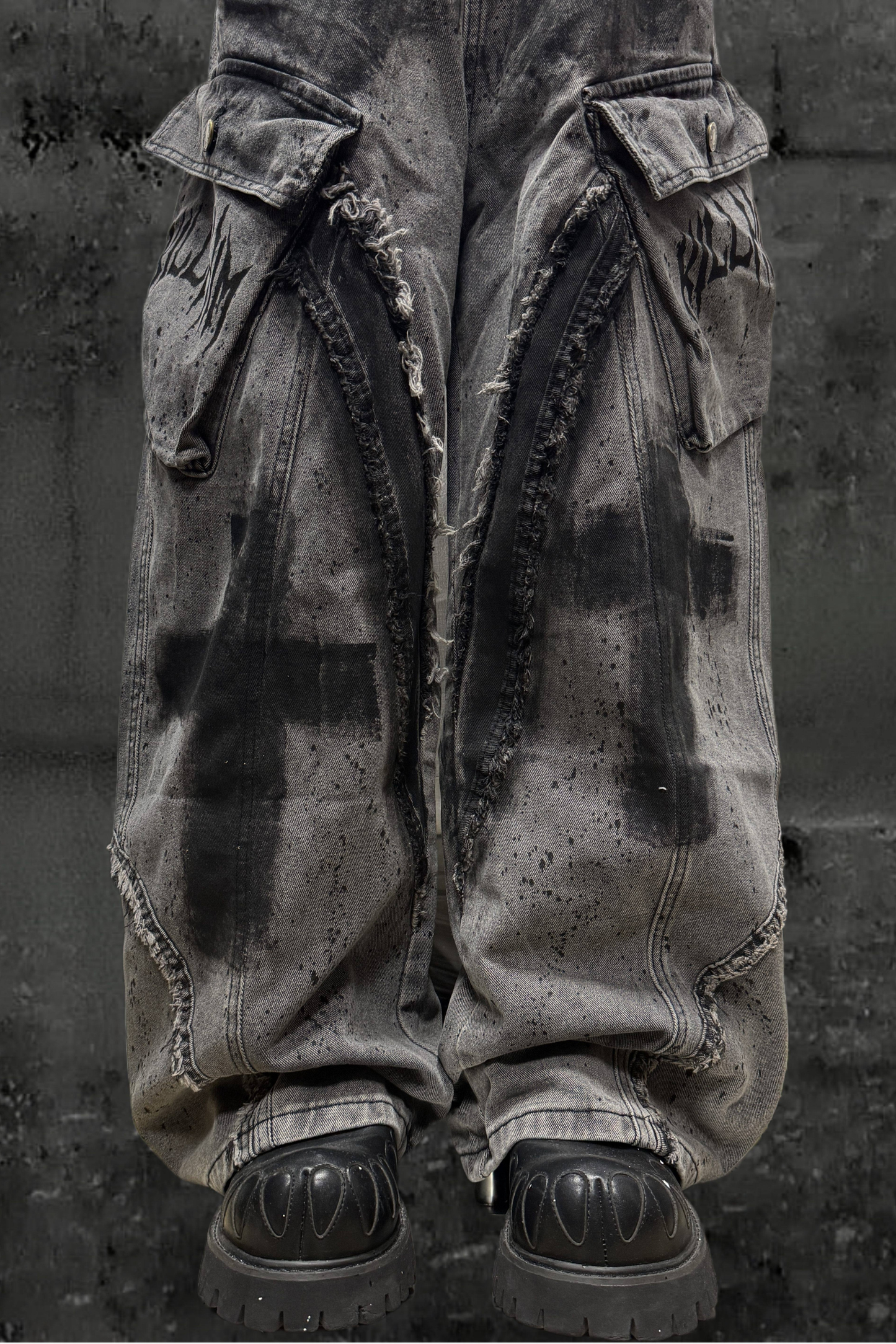 ダーククロススプレーデザインワイドパンツ+ベルト