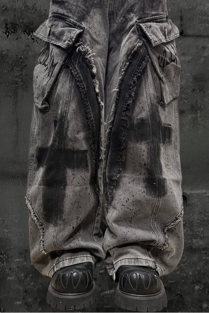 ダーククロススプレーデザインワイドパンツ+ベルト