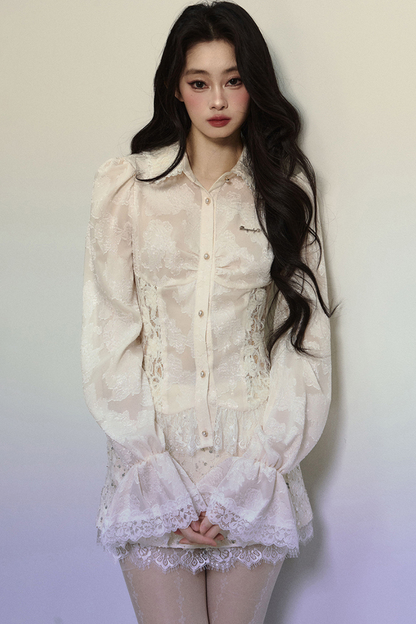 Flower Haratake French Lace Shirt