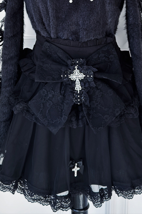 オフショルダーリボンニット+スカート