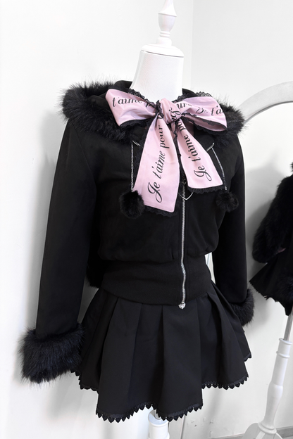 Hasenohren-Kapuzen-Wildlederjacke