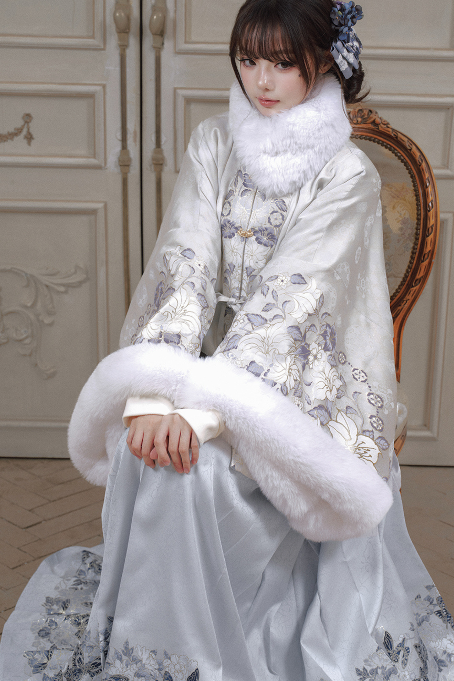 China Snow Fleece Jacket + Fur Shawl + Skirt