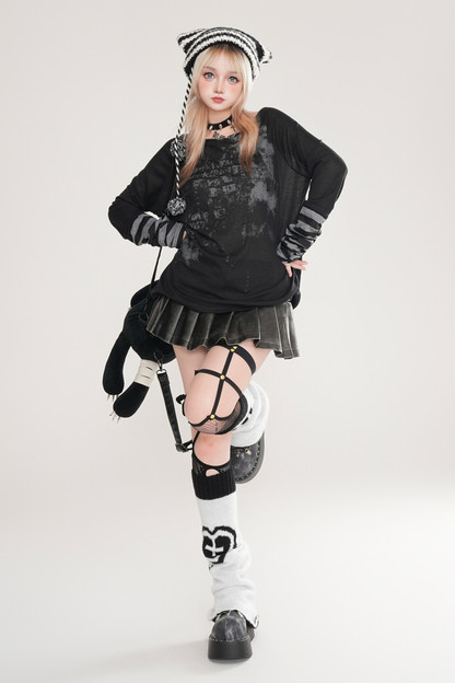 Striped Patchwork Faux Two-Piece Tops