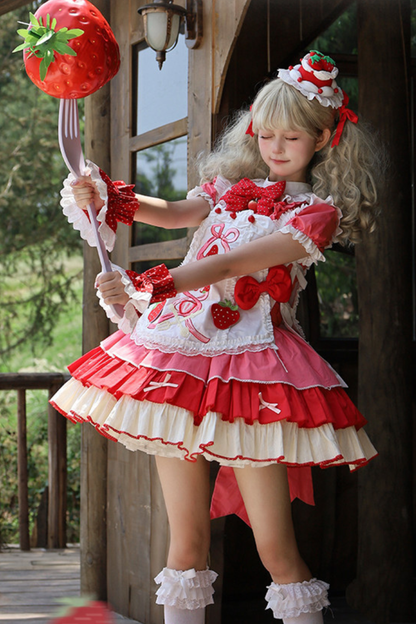 Cream Rose Berry Over Skirt Dress