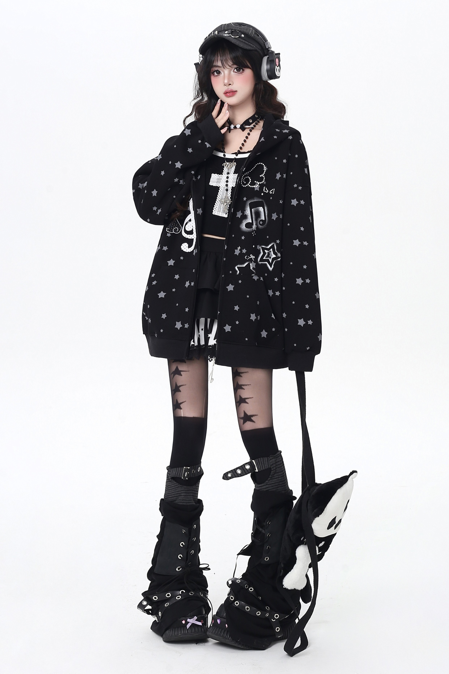 ノートジャンピングポルカドットフードパーカー