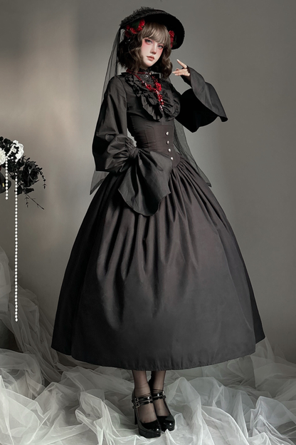 ゴシックロリータケープ+シャツ+スカート+リボン+ボンネット