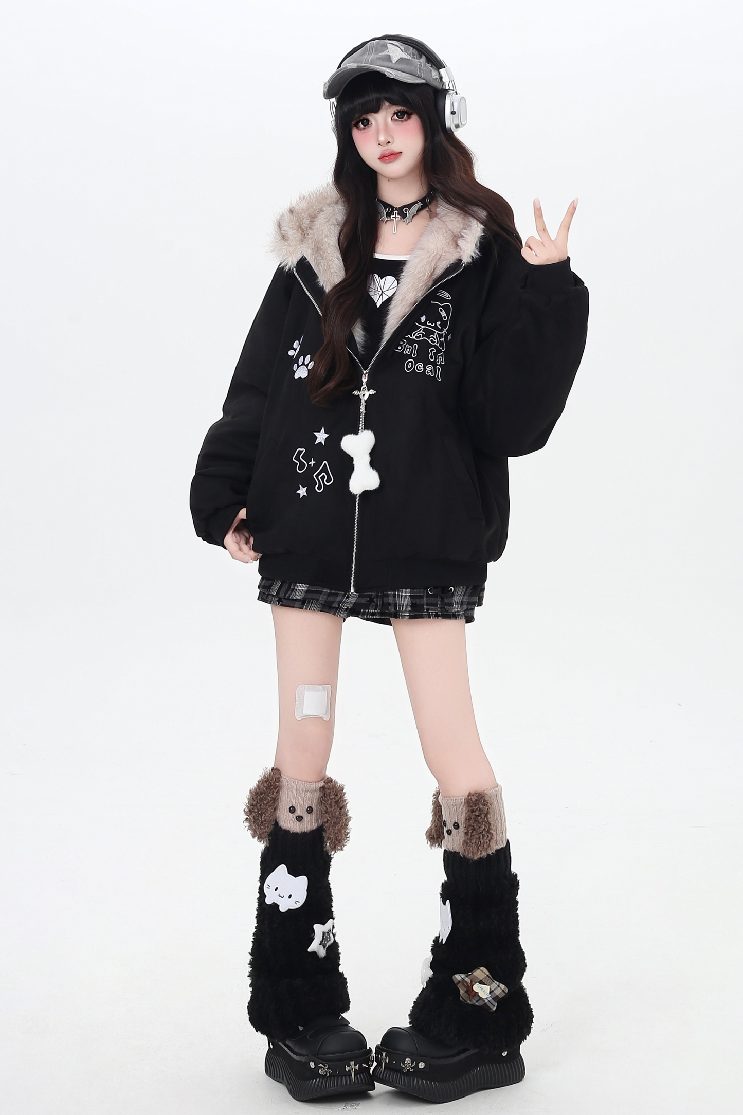 キャットファーフード付きジャケット