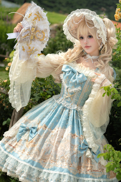 ユニコーンクラシカルプリンセスジャンパースカート+トップス+ボンネット+カチューシャ