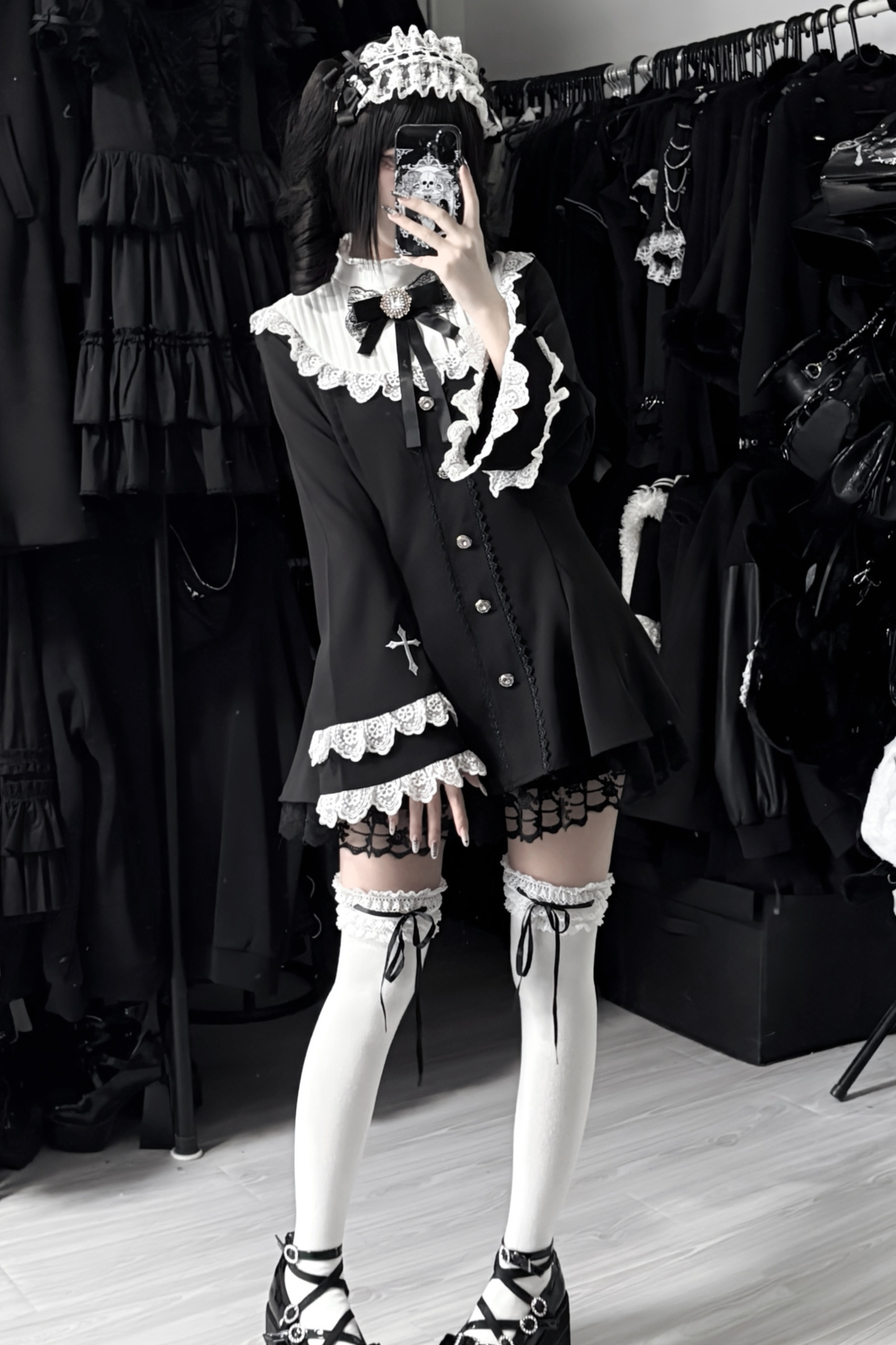 Cross Lace Flared Sleeve Dress