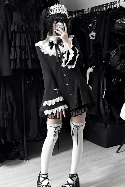 Cross Lace Flared Sleeve Dress